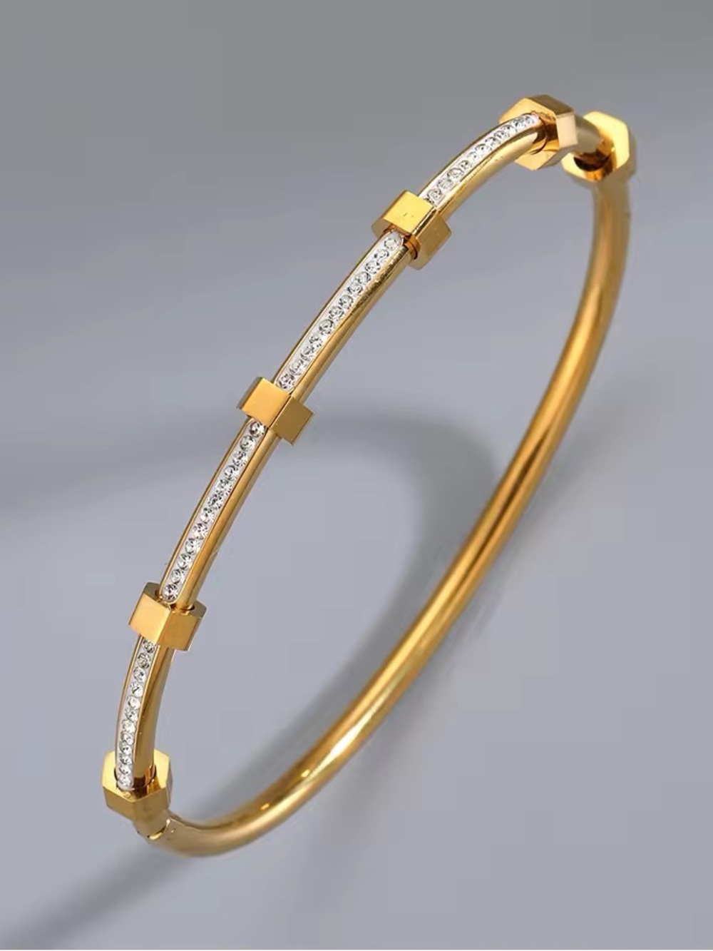 Gold-Tone Crystal Accent Women's Bangle Bracelet